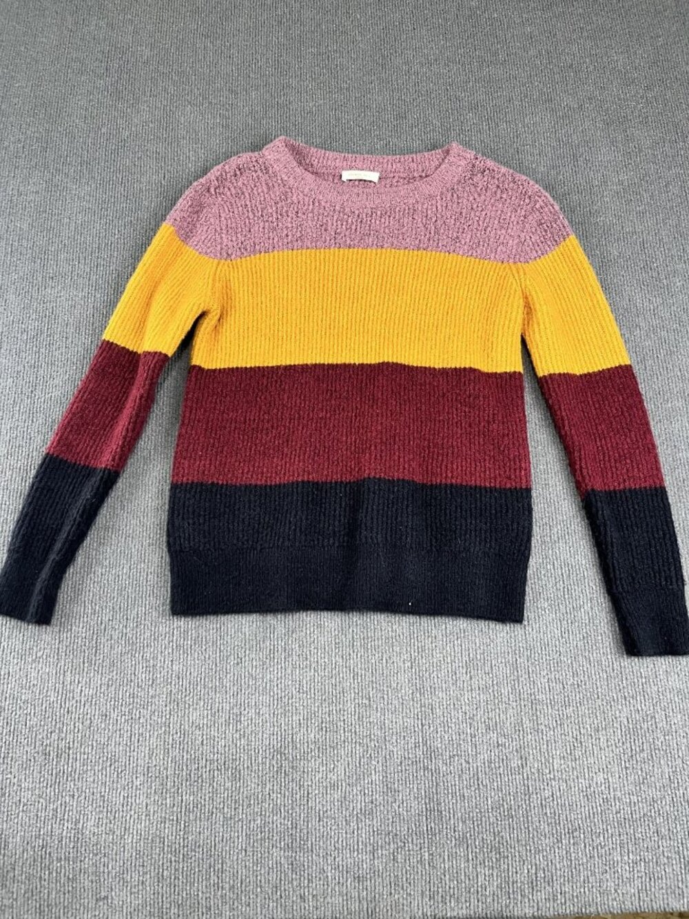 Sophie Rue Colorblock Crewneck Sweater Pink Yellow Burgundy Navy XS